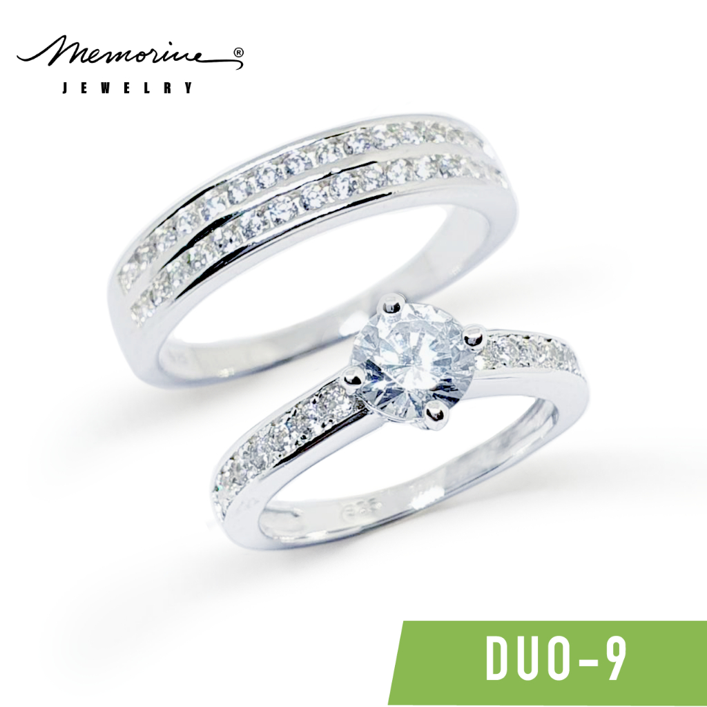 Memorine Jewelry แหวนคู่รักเงินแท้ 925 ฝังเพชรสวิส (CZ) : DUO-9