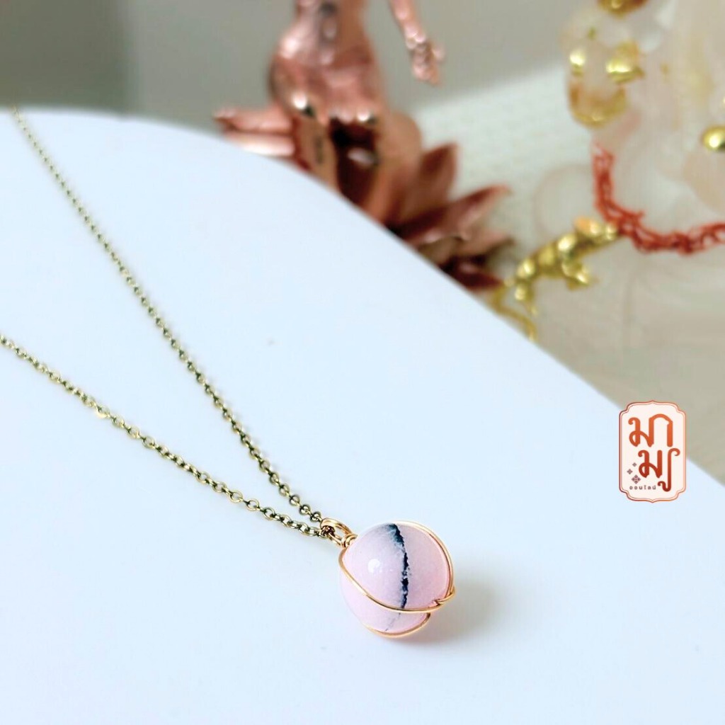 สร้อยคอพร้อมจี้ห้อยหินมงคลโอปอลชมพูMN029