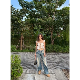 BY IRA (2025-98) Flora Top สายเดี่ยว ผูกหน้าลายดอก งานดูดี สวยคุณหนูสุดๆ ผ้าบางพริ้วไหว เเต่งระบาย เก๊มากก