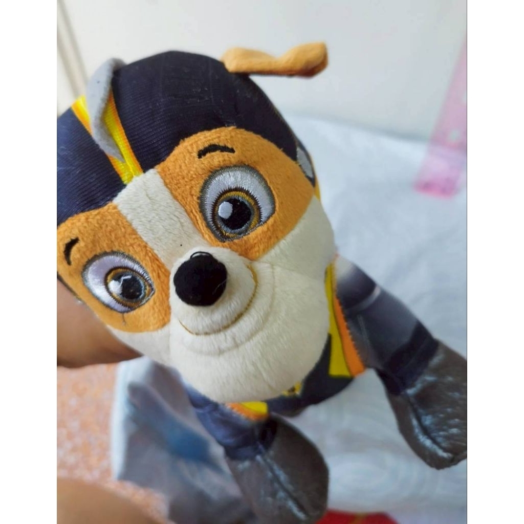 PAW Patrol ในชุด Mighty Pups Super PAWs มีตราสัญลักษณ์พลังพิเศษบนหน้าอก