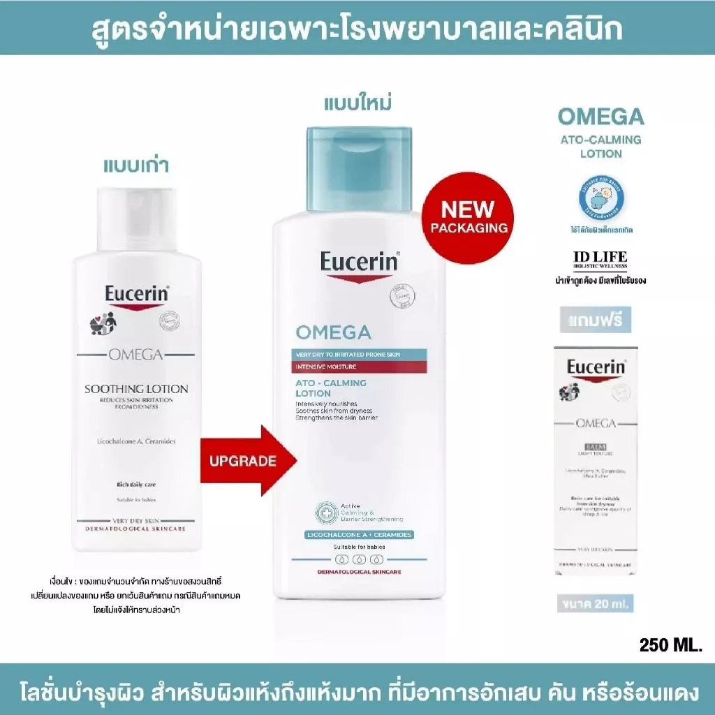 สูตรจำหน่ายเฉพาะในรพ. Eucerin Omega (ATO-CALMING LOTION) Lotion 250 ml. โลชั่น สำหรับผิวแห้งมาก