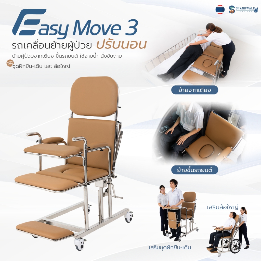 เตียงเคลื่อนย้ายผู้ป่วย Easymove 3 | ย้ายจากเตียง ขึ้นรถยนต์ คร่อมชักโครก อาบน้ำได้ไม่เป็นสนิม