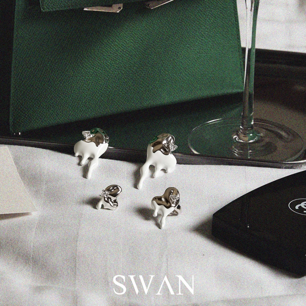 SWAN مشبك أذن Melt Heart فضة بمينا S — صورة 4