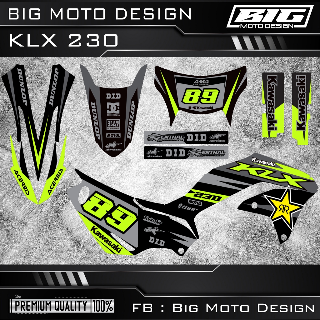 สติ๊กเกอร์ รถวิบาก KLX230 ทุกรุ่น งานพิมพ์คุณภาพสูงเคลือบเงาอย่างดี ปะได้ทั้งคัน แก้เบอร์ได้