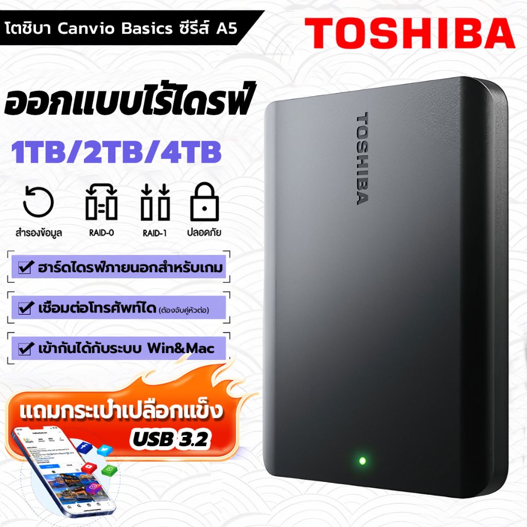 Seagate Hard Drive 4TB/2TB/1TB Backup Plus Slim External Hard Drive HDD USB 3.2 external hard disk เอสเอสดีพกพา