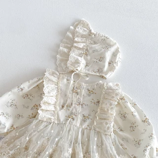 MiniQueen เสื้อผ้าเด็กแรกเกิด ชุดบอดี้สูทเด็กอ่อน รุ่น Lady Cream พร้อมหมวก (BDS00193)