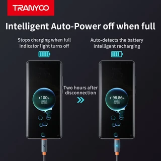 TRANYOO AC-5 สายชาร์จและถ่ายโอนข้อมูลแบบชาร์จเร็ว มาพร้อมฟังก์ชันตัดไฟอัตโนมัติ รองรับการชาร์จเร็ว 6A และมีไฟแสดงสถานะแบ