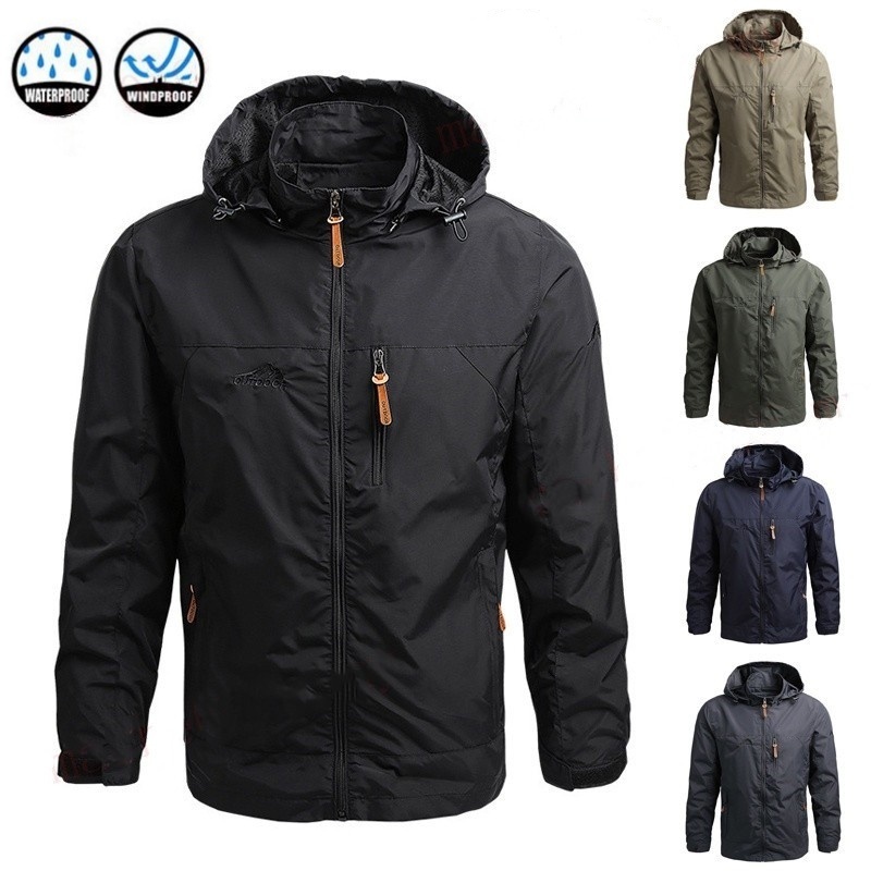 เสื้อแจ็คเก็ตกันน้ำคุณภาพสูง windproof เสื้อแจ็คเก็ตผู้ชาย ผ้านุ่ม  Hooded Jacket