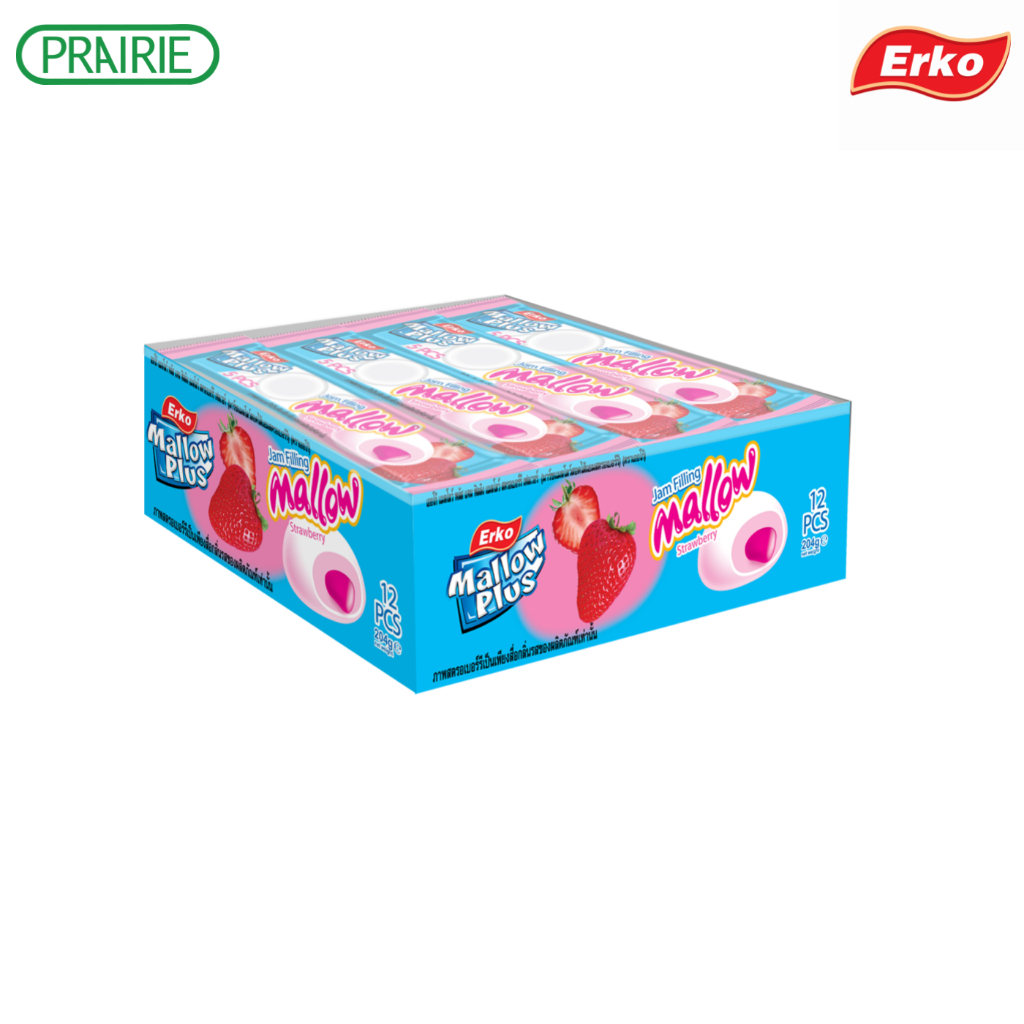 เออโก้ แมลโลว์สอดไส้รสสตรอเบอร์รี 17 กรัม (1 แพ็ค) / Erko Mallow Filled Strawberry Flavour 17g (1 Pack)