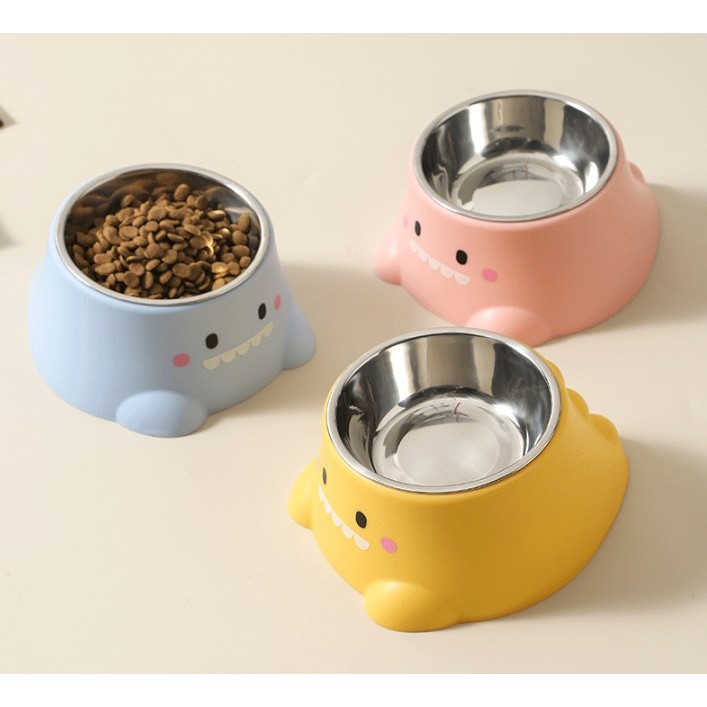 PEKO PET&CAT [BW051] ชามอาหารสัตว์เลี้ยง ชามไดโนเสาร์ ถ้วยข้ามหมาแมว เอียง15องศา