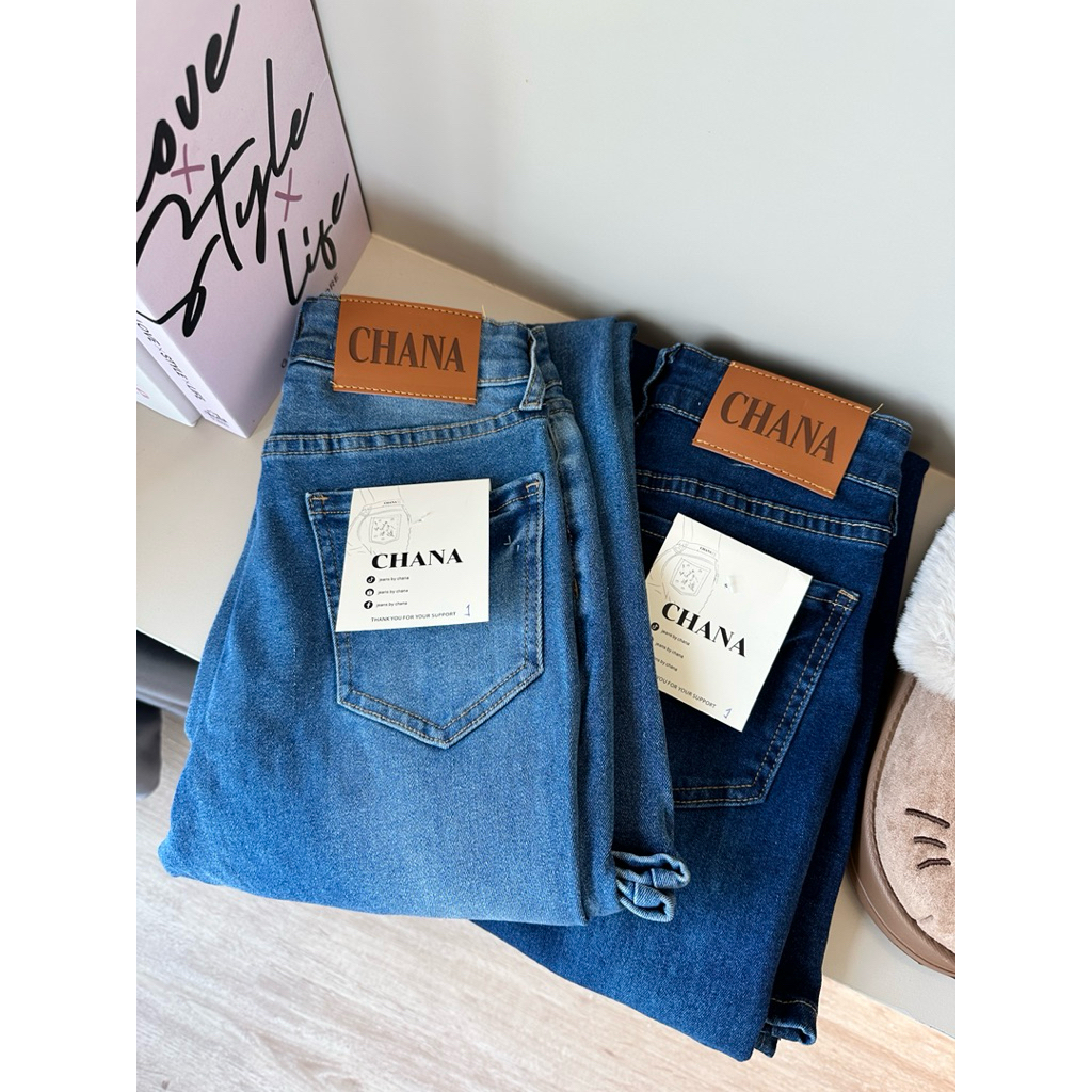 CHANA : รุ่น Classic Bell Jeans ยีนส์ขาม้าดีไซน์เรียบหรู เนื้อผ้าหนานุ่มยืดเอวสูง #9316 สี Deep Blue & Light Blue - รูปที่ 3
