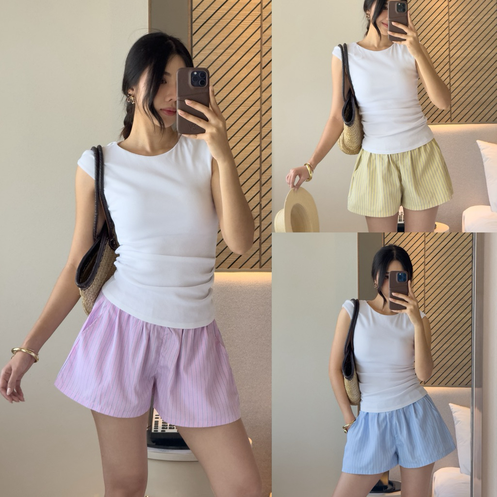 กางเกงขาสั้นเอวสม้อคลายทาง | Candy cloud short