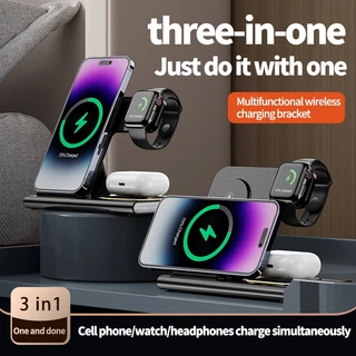 แท่นชาร์จ 3-in-1 สำหรับ iPhone และ Apple Watch พร้อมไฟกลางคืน ชาร์จไร้สาย 15W สีขาว / สีดำ