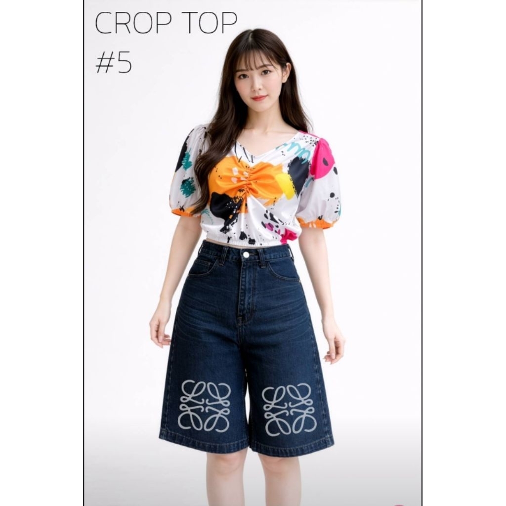 เสื้อครอป เอวจั้ม แขนจั้ม ผ้าไหมอิตาลี ผ้าพริ้ว ใส่สบาย