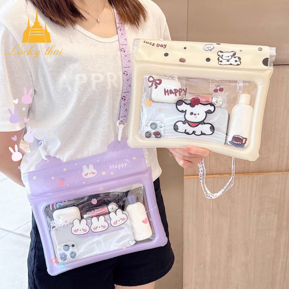 luckythai กระเป๋ากันน้ำ PVC แบบสะพายข้าง ซีล 3 ชั้น กันน้ำ ลอยน้ำได้ ใส่มือถือ เครื่องสำอาง ลายน่ารัก