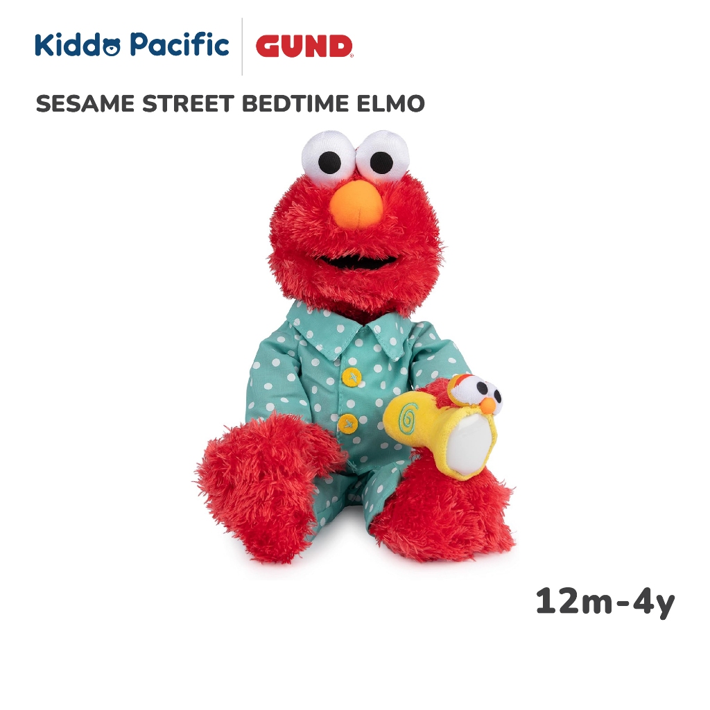 GUND SESAME STREET BEDTIME ELMO ตุ๊กตาเอลโม่ชุดนอนเรืองแสงและไฟฉาย