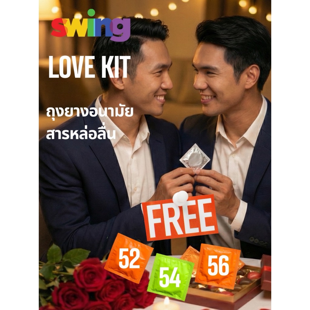 LOVE KIT BY SWING ถุงยางอนามัยและสารหล่อลื่น  ไม่ระบุหน้าซอง ถุงยาง 28 ชิ้น แถม เจล (จำนวนสินค้าอาจมีการเปลี่ยนแปลง)