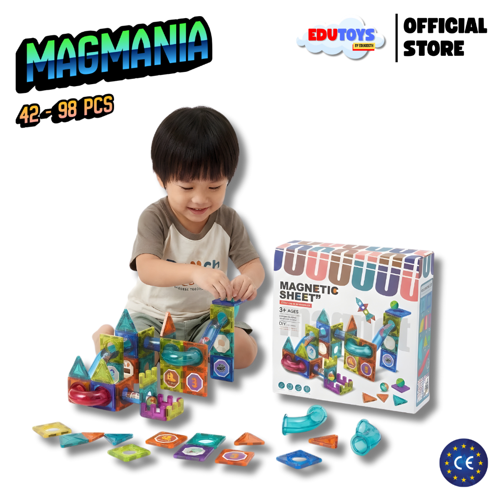 ตัวต่อแม่เหล็ก รางลูกแก้ว Magmania ของเล่นเสริมพัฒนาการ STEM Magnetic Tiles สำหรับเด็ก 3 ปีขึ้นไป