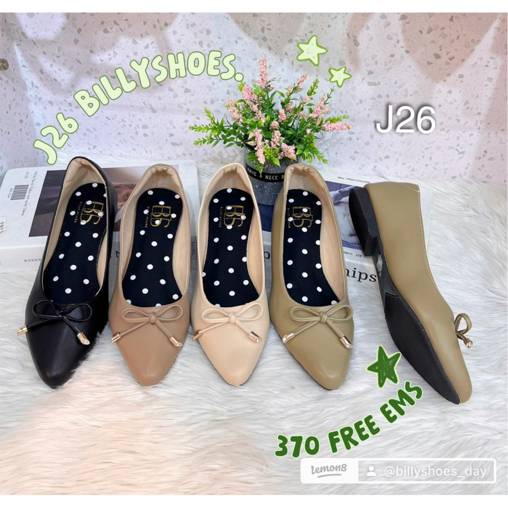 J26ส้นเตี้ยหัวแหลมผูกโบว์นุ่มมากเต็มสิบไม่หักรับประกันความนุ่มคะ