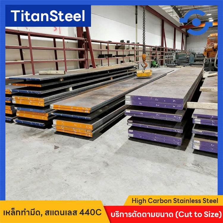 เหล็กทำมีด SUS440C (แผ่นแบน) สำหรับกลึงชิ้นส่วน/ทำมีด ชุบแข็งได้ถึง 58-60 HRC - Rust Resistant