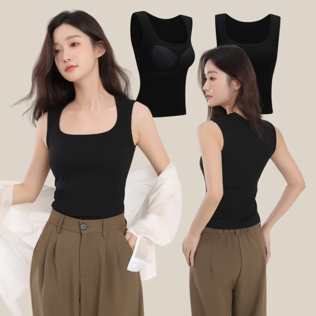 WsimpleBra | Guardian Tank Top เสื้อแขนกุด คอยูเว้า มีบราในตัว เลิกใส่ชุดชั้นในและซิลิโคลปิดจุก