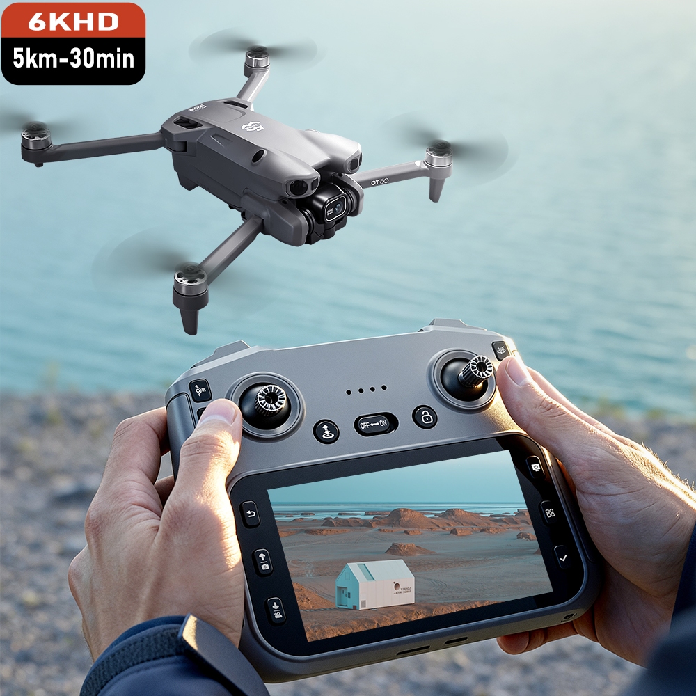R205 DROEโดรมบังคับ /Drone 6K Profesional HD Dual กล้องพร้อมหน้าจอ Rc มอเตอร์ไร้แปรงหลีกเลี่ยงอุปสรรค