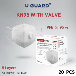 หน้ากากกันฝุ่น U GUARD KN95V ( มีวาล์ว ) รุ่นหายใจสะดวก ผ้านุ่ม ป้องกัน PM 2.5 ควัน ไม่รัดหู
