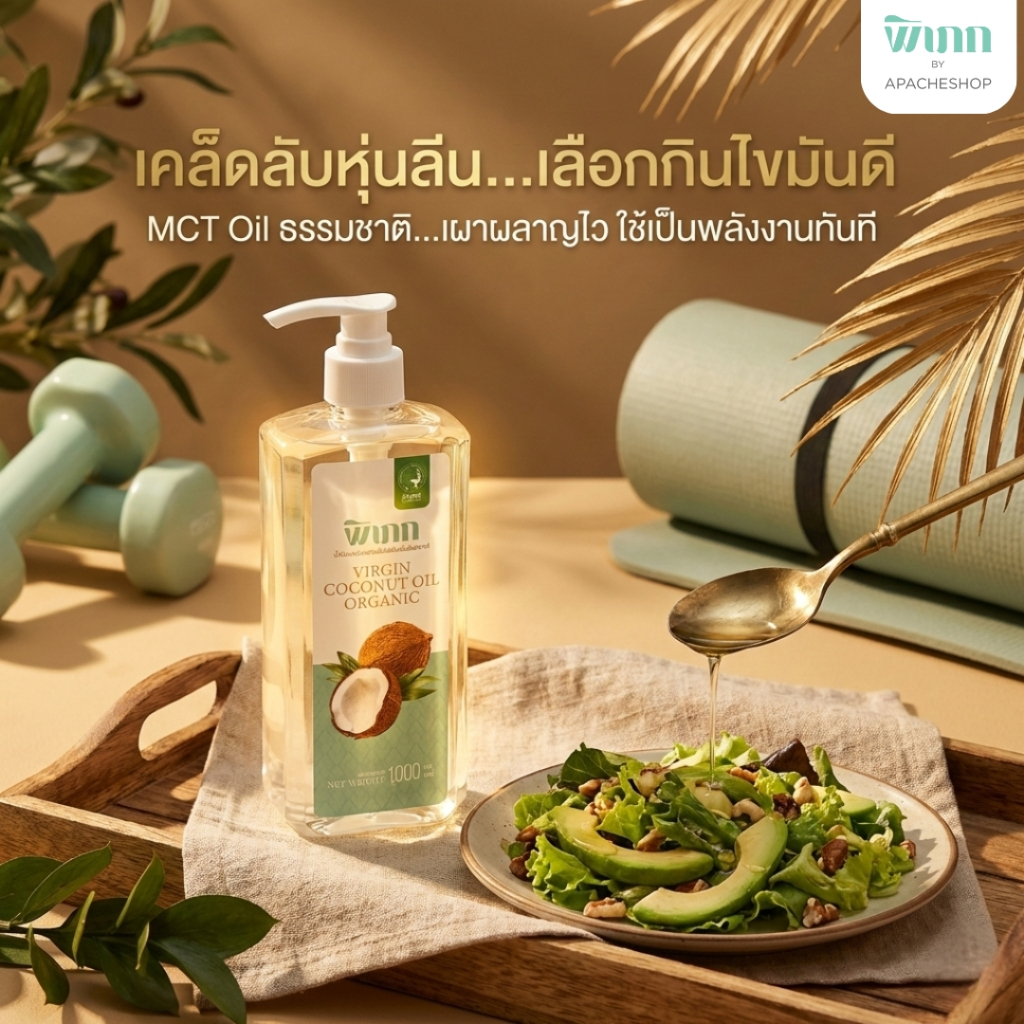 พิเภก น้ำมันมะพร้าวสกัดเย็น 1000 มล. (แถมหัวปั๊ม) ออร์แกนิค เกรดทานสด คีโต/IF ราดสลัดอร่อย