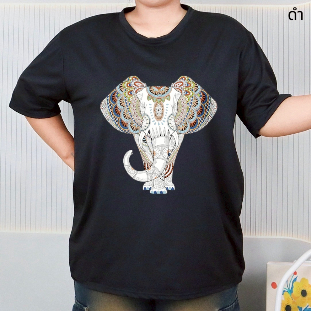 เสื้อยืด ไซส์ใหญ่ 6XL คอกลม แขนสั้น สกรีนลายช้าง ลายวินเทจ ผ้าคอตตอนผสม เนื้อผ้านิ่ม ใส่เที่ยวใส่ทำงานได้ tb835-tt-16#
