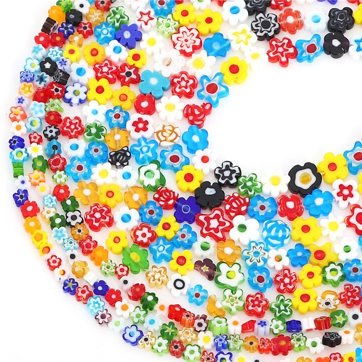 ลูกปัดแก้วดอกไม้สีสันสดใส สำหรับทำเครื่องประดับ ต่างหู สร้อยคอ DIY อุปกรณ์