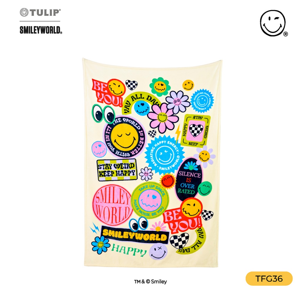 TULIP Fleece SmileyWorld ผ้าห่มขนแกะเทียม TFG36 สไมลีย์เวิลด์ ลิขสิทธิ์แท้ ผ้าห่มฟลีซ หนานุ่ม Smiley World