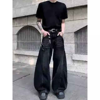 919JEANS สไตล์อเมริกัน กางเกงยีนส์ผู้ชาย baggy jeans ขากระบอก กางเกงยีนส์ชา