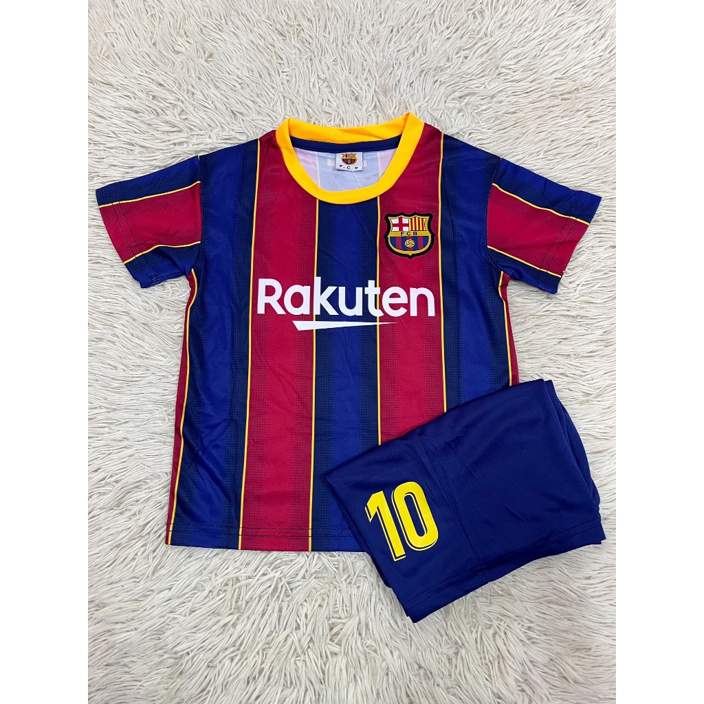 เสื้อกีฬาพร้อมกางเกง ทีมบาร์เซโลน่าเบอร์10ชื่อแมสซี่ ปี2023 เนื้อผ้าใส่สบาย