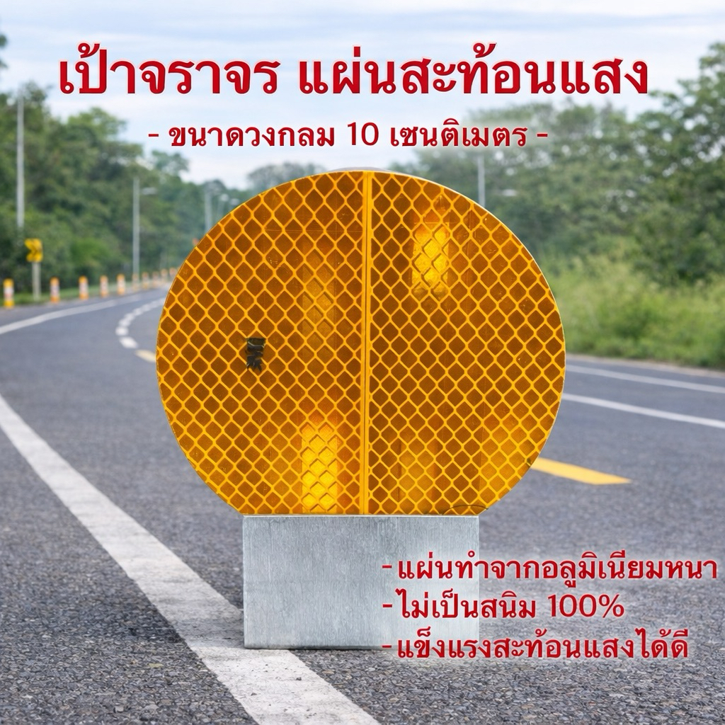 แผ่นป้ายสะท้อนแสง เป้าสะท้อนแสง เป้าจราจร ขนาด 10cm วัสดุอลูมิเนียมไม่เป็นสนิม100%