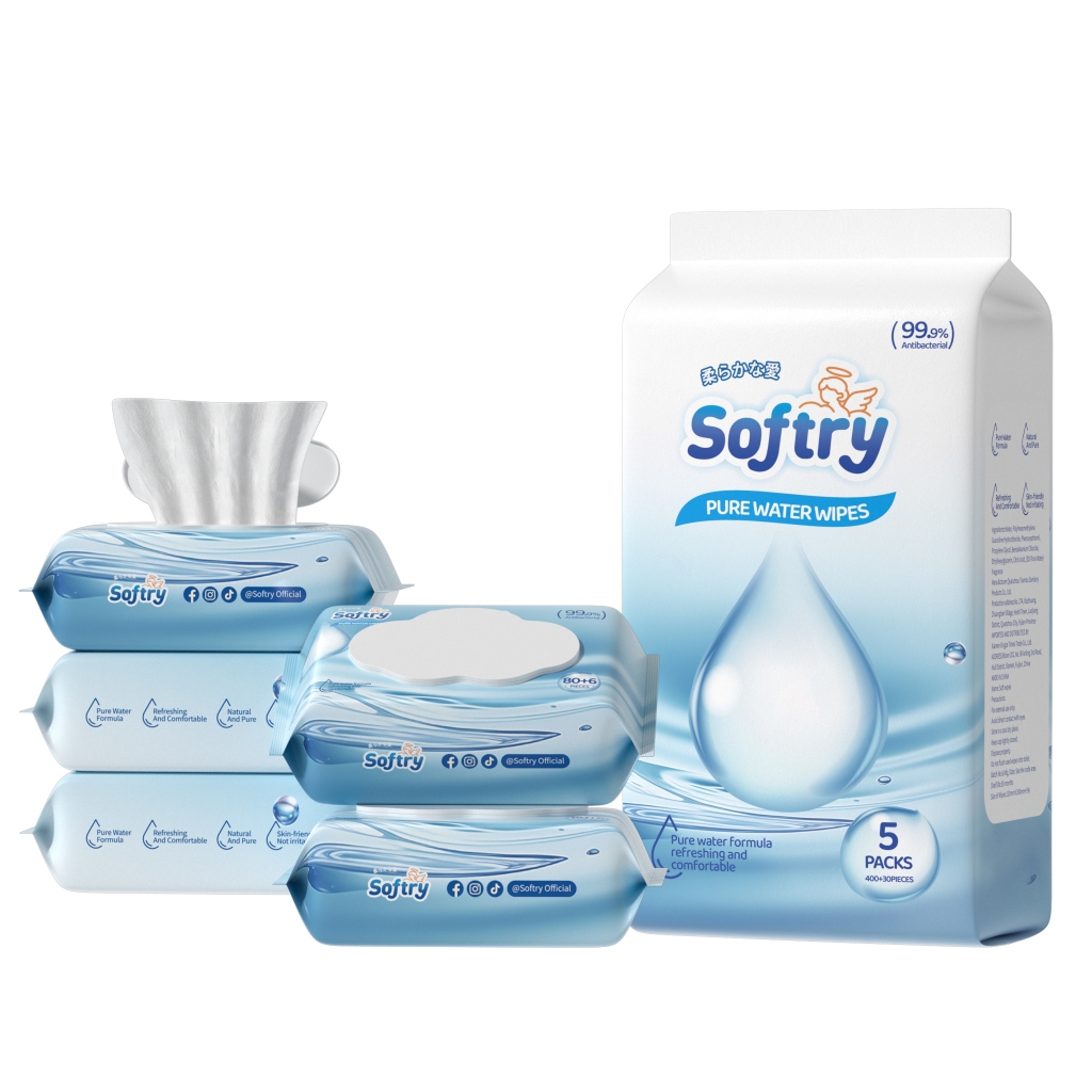 Softry ทิชชู่เปียก น้ำบริสุทธิ์ ผ้าใยสังเคราะห์ ธรรมชาติปลอดสาร เหมาะสำหรับผิวแพ้สูง  Baby Wipes - รูปที่ 4