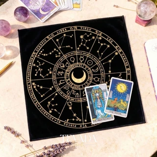 ผ้ารองไพ่ยิปซี ผ้าปูโต๊ะดูดวง Black Velvet Tarot Cloth ผ้ากำมะหยี่สีดำ ลายจักรราศีทอง ของแท้ สายมู แต่งหิ้งบูชา พร้อมส่ง