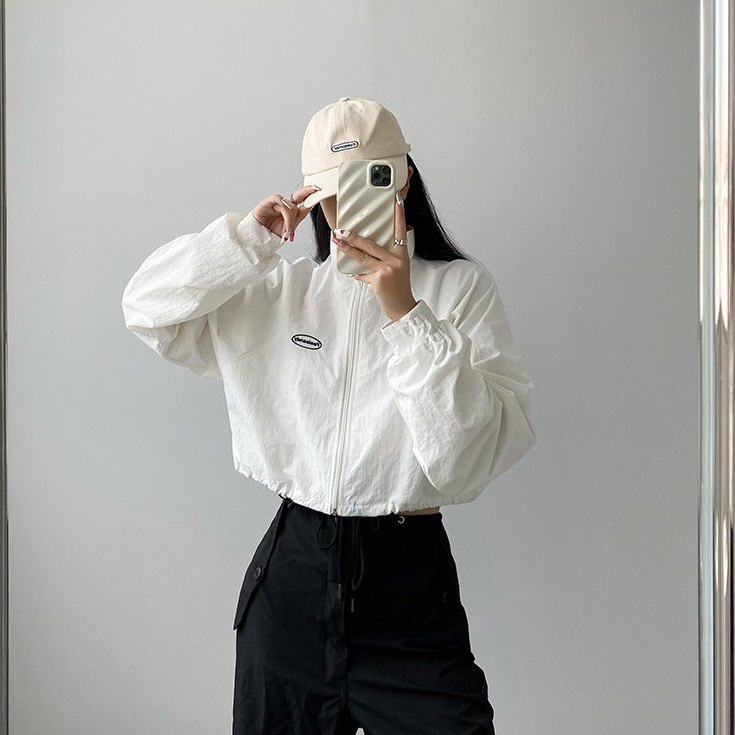 cherryshop พร้อมส่ง เสื้อแจ็คเก็ตสั้นคอตั้งแขนยาวสไตล์ลำลองสำหรับผู้หญิงสไตล์อเมริกัน ทรงหลวม มีเชือกผูก แฟชั่นคลาสสิก รูปที่ 8