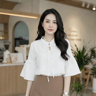 เสื้อคอจีนผูกโบว์ รุ่น Chinese collar shirt