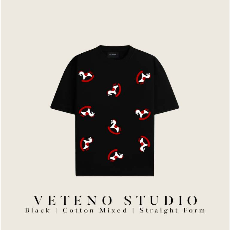 VETENOSTUDIO | Black Tshirt Printed Horse Limited For Lunar New Year