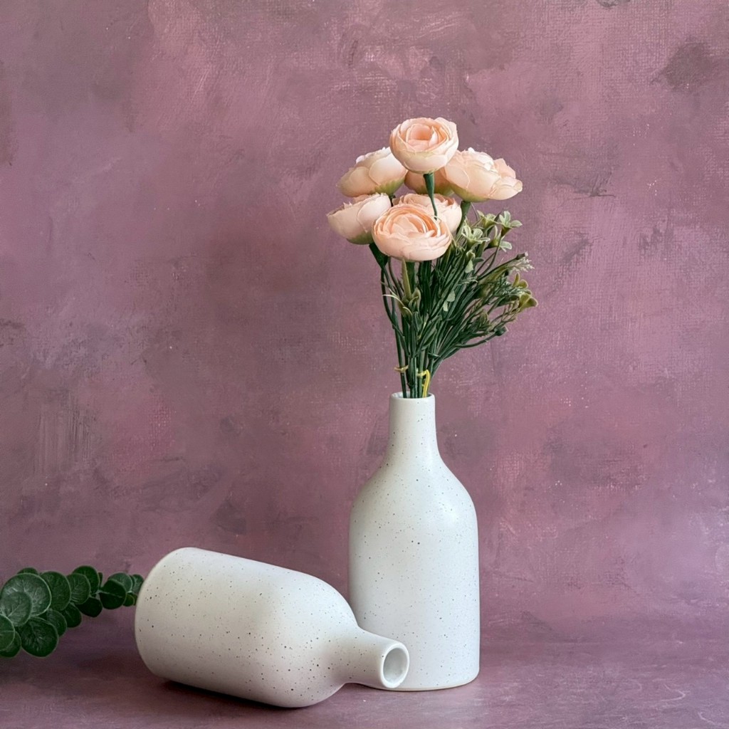 แจกันเซรามิค แจกันดอกไม้ แจกันสีขาว Vase Ceramic ของตกแต่งห้อง ของตกแต่งบ้าน - AT1CERAMIC