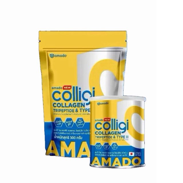 (โฉมใหม่) AMADO COLLIGI COLLAGEN - สูตรใหม่ คอลลิจิ คอลลาเจน ไตรเปปไทด์ แบบถุง300ml/กระป๋อง100ml