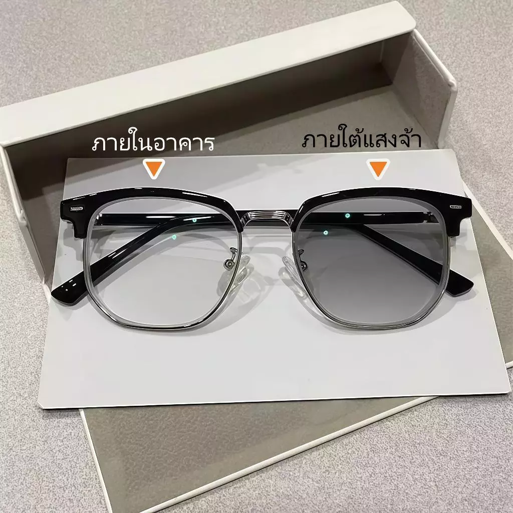 (กล่องฟรี)แว่นกันแสงสะท้อนและป้องกันรังสี สำหรับผู้ที่มีสายตาสั้นและใช้ในการอ่านหนังสือ ทำจากโลหะ ใช้ได้ทั้งชายและหญิง ก
