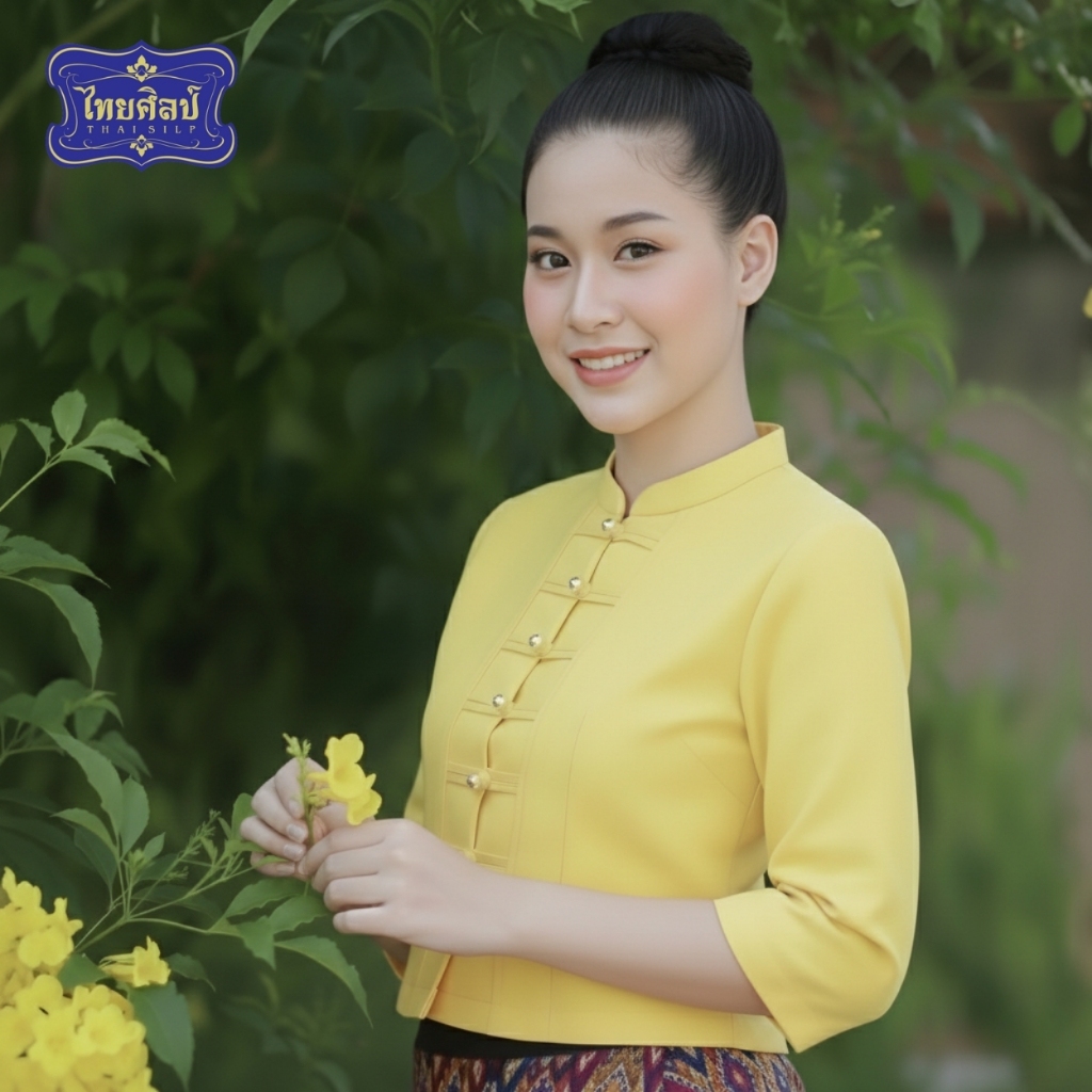 เสื้อคอจีน กระดุมเงิน แขนสามส่วน