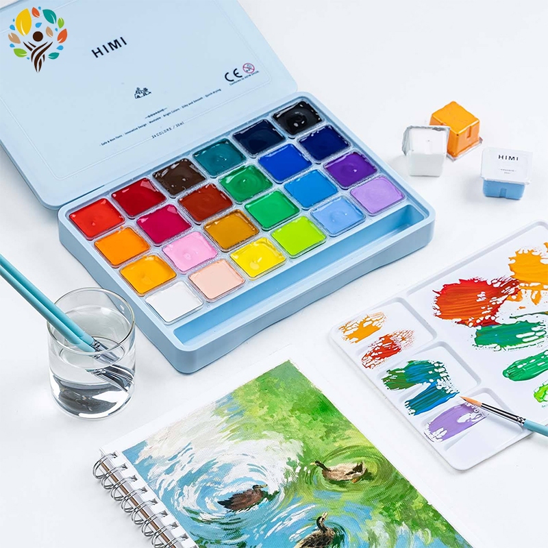 [สินค้าพร้อมสต็อก] สีกวอช Miya himi gouache 18/24 สี x 30ml การออกแบบถ้วยเยลลี่ที่ไม่ซ้ำใครกล่องพกพาศิลปินจานสีนักเรียน