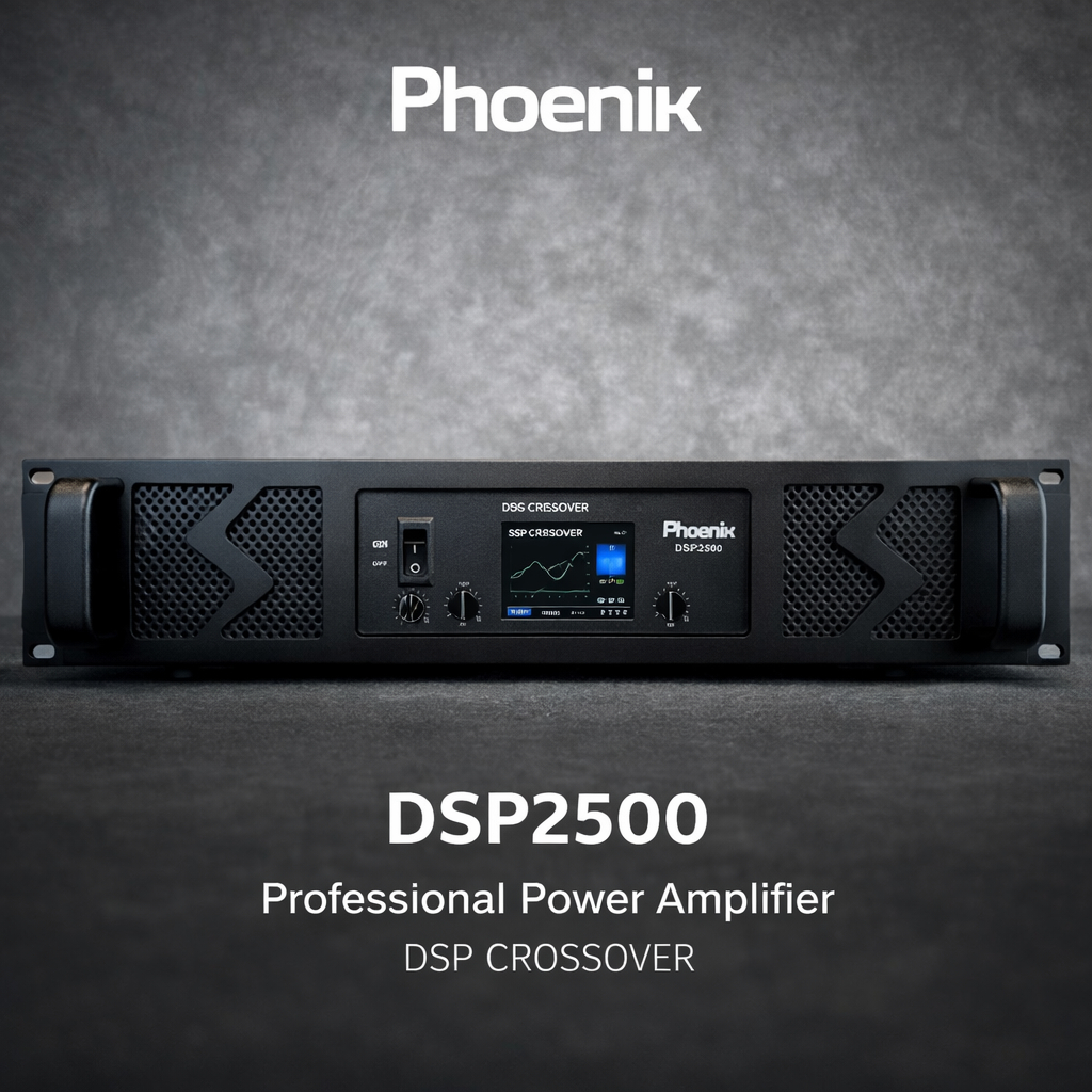 power amp Phoenix รุ่น DSP-2500 มีครอสในตัว มีจอบอกความร้อนและการทำงานความถี่เสียง