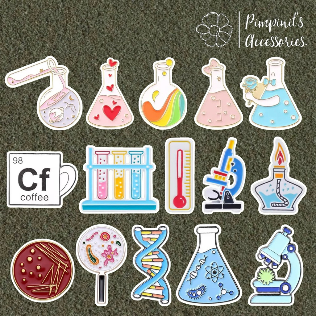 ร้านในไทยพร้อมส่ง : เข็มกลัดเซ็ทอุปกรณ์ทางวิทยาศาสตร์และห้องแลป | SCIENCE EQUIPMENT & LABORATORY Enamel Brooch Pin Set