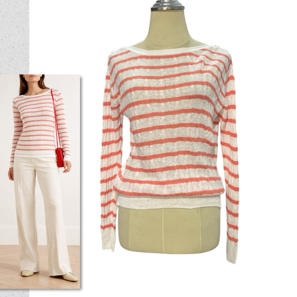 8IGHT SECONDS แบรนด์ดังเกาหลีflax orange striped sweaterเสื้อลายสีส้มพีชsize S