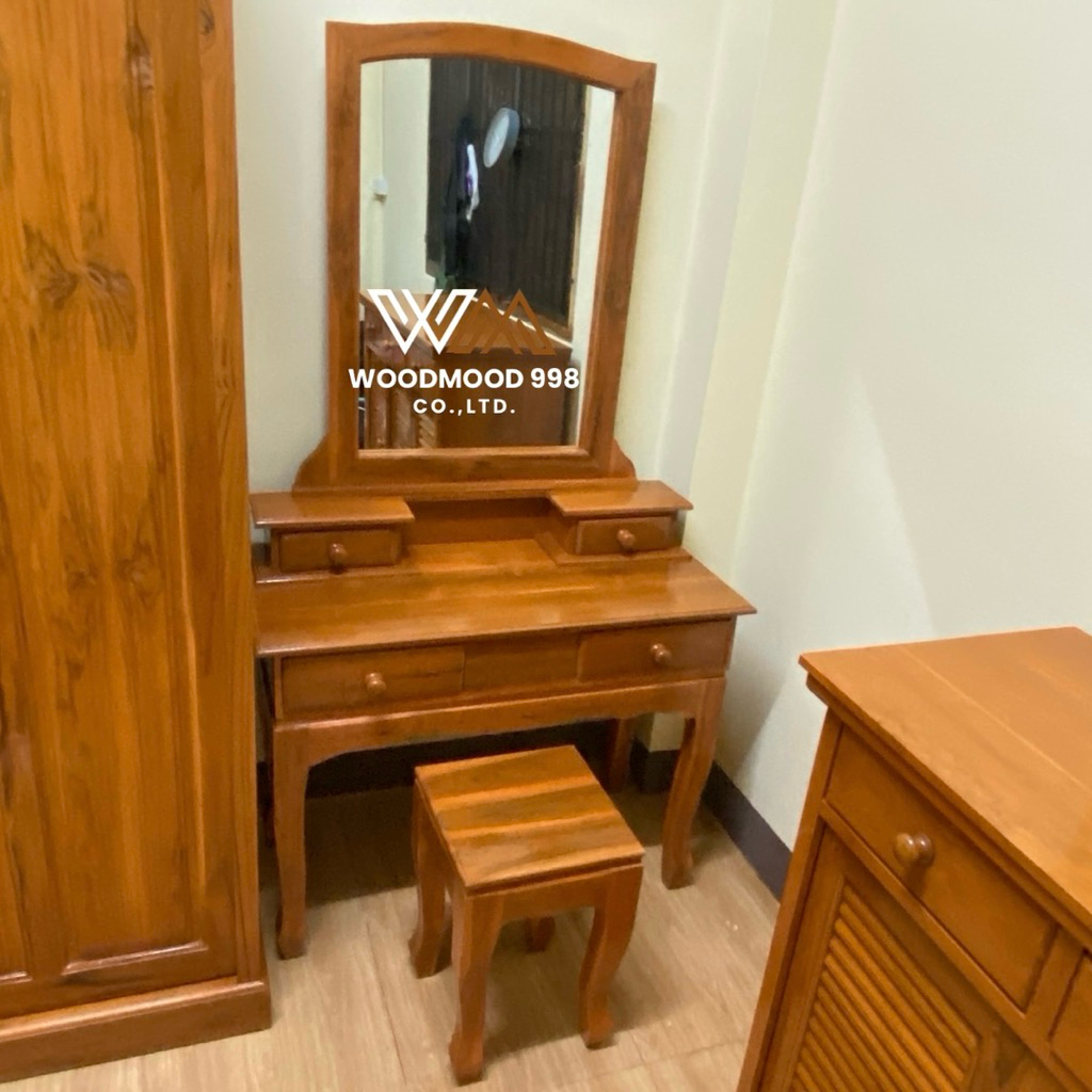ชุดโต๊ะเครื่องแป้งไม้สักแท้ บริการส่งและติดตั้งฟรี (ภาคใต้มีค่าจัดส่ง700บาท)