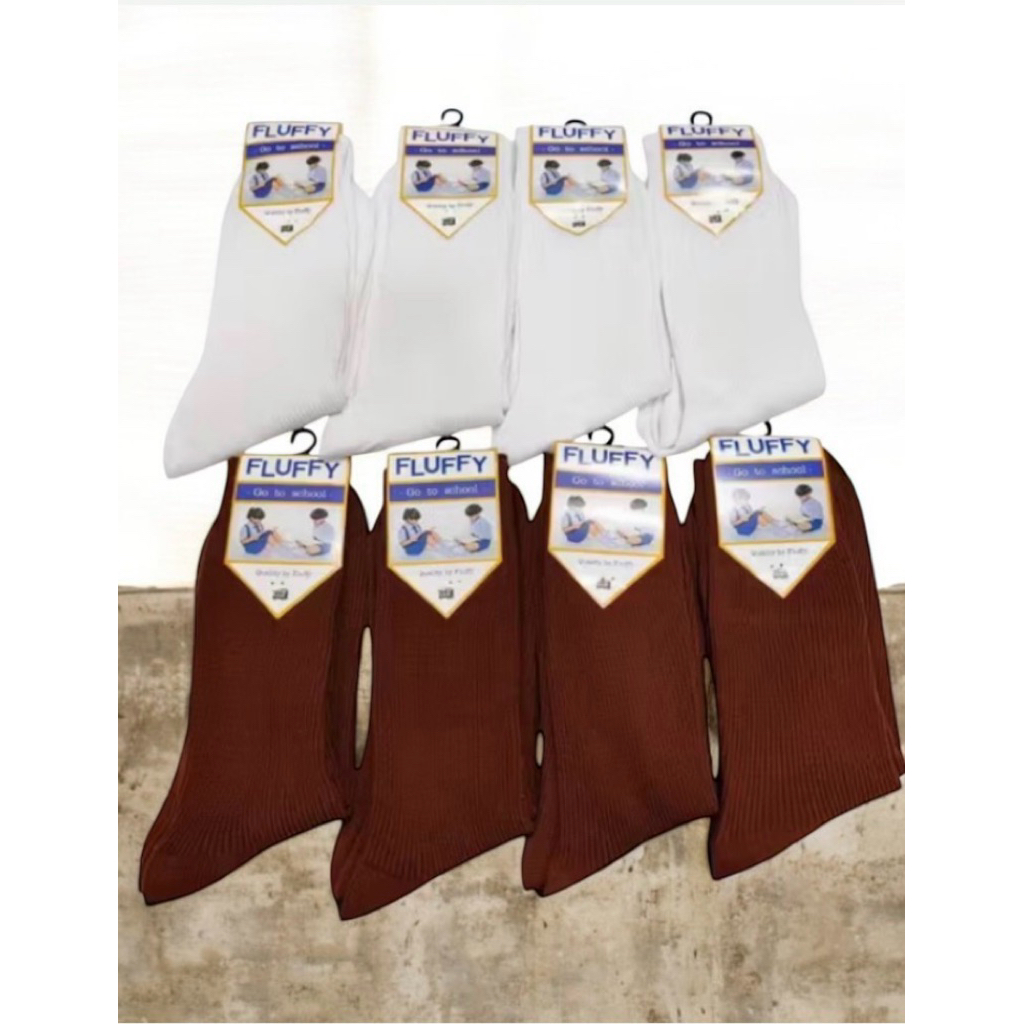 ถุงเท้านักเรียนแบบข้อยาวถูกระเบียบมีสีขาวล้วนกับสีน้ำตาลสำหรับเด็กผู้หญิงผู้ชายแพ็คมี12คู่มีไซส์5x7 7x9 9x12 - รูปที่ 2