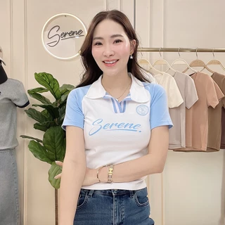 Serene's Choice เสื้อโปโล แขนสั้น ผู้หญิง สกรีนโลโก้ สไตล์สปอร์ตเกาหลี ผ้านุ่มสวมสบาย